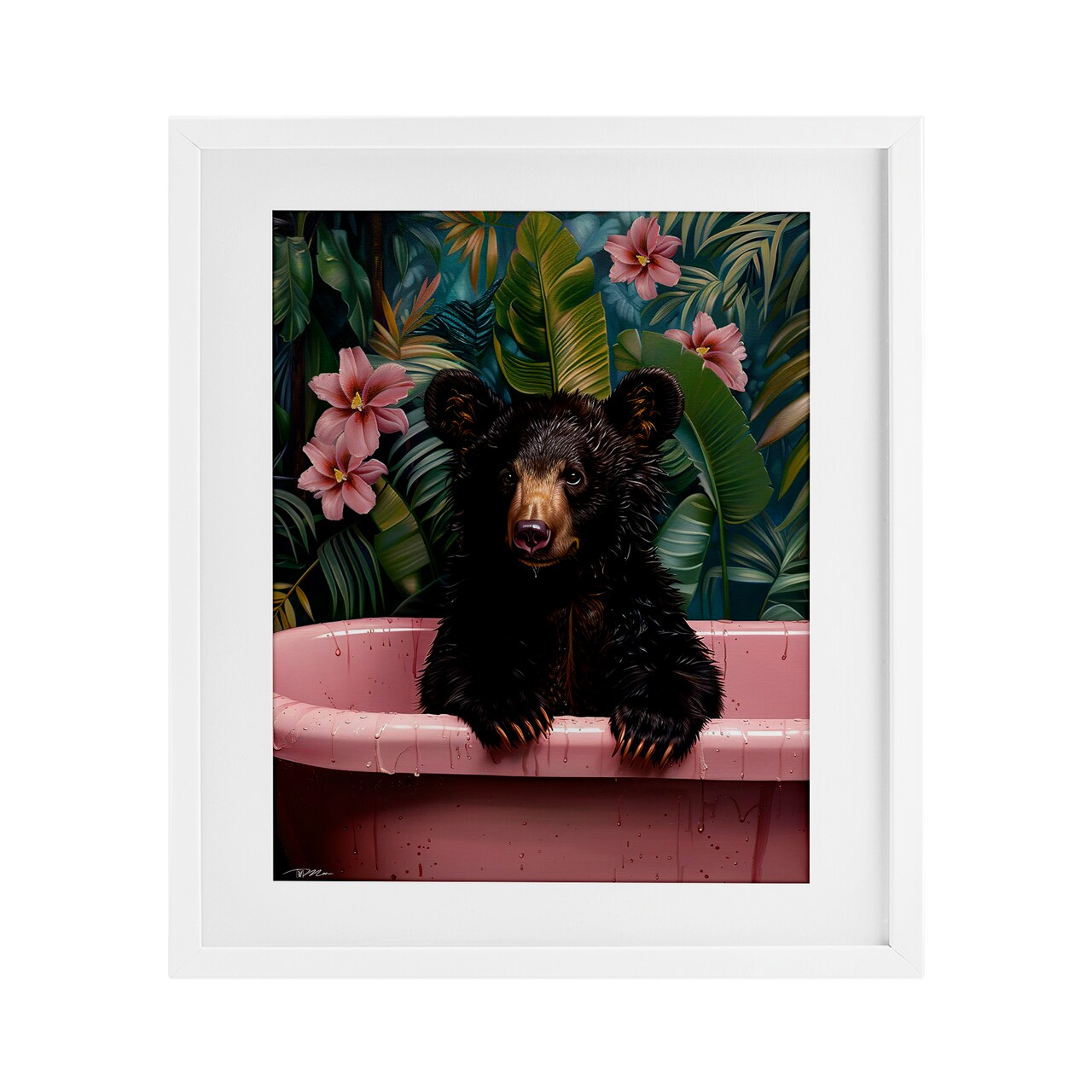Stupell Industries Bruno Bear in Pink Tub Framed Print Under Glass, design by Momart